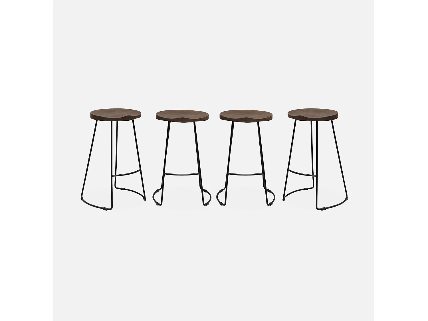 Set di 4 sgabelli da bar in legno di mango e acciaio, poggiapiedi,