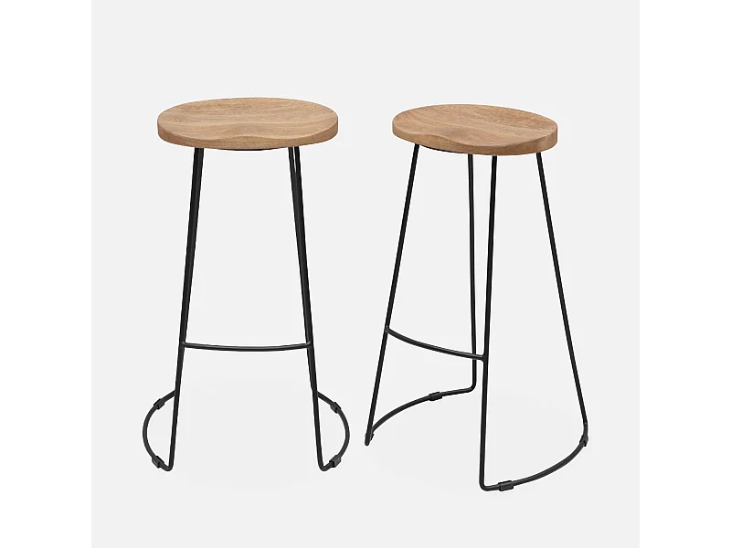 Set di 2 sgabelli da bar in legno di mango e acciaio, 75cm, marrone