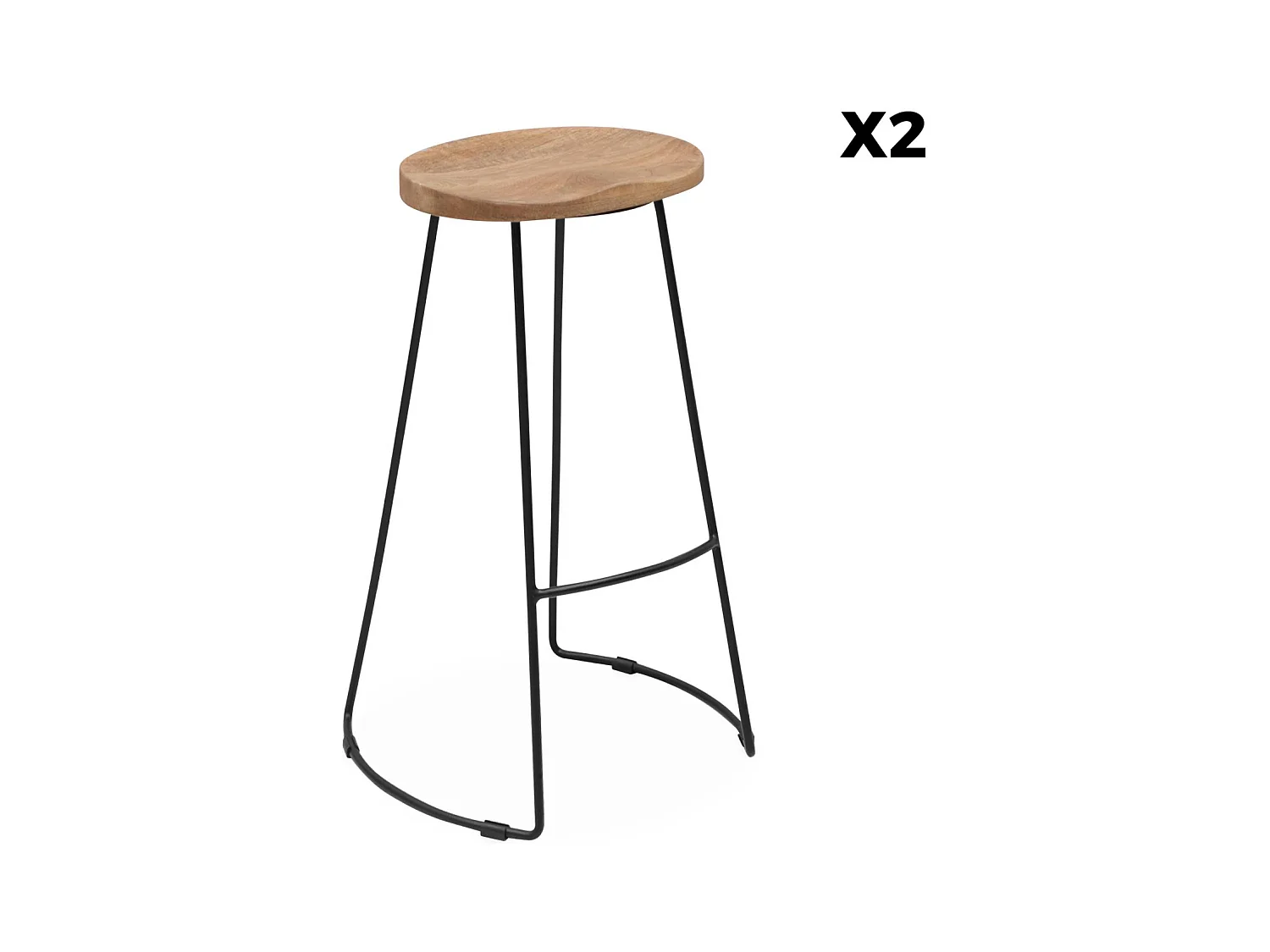 Set di 2 sgabelli da bar in legno di mango e acciaio, 75cm, marrone