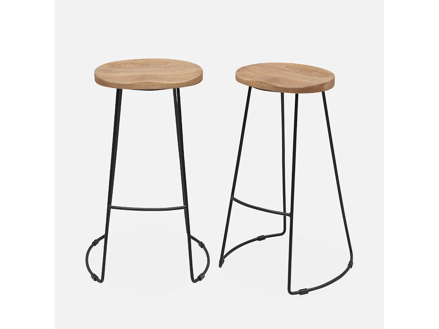 Taburete de bar de madera y acero, set de 2 natural