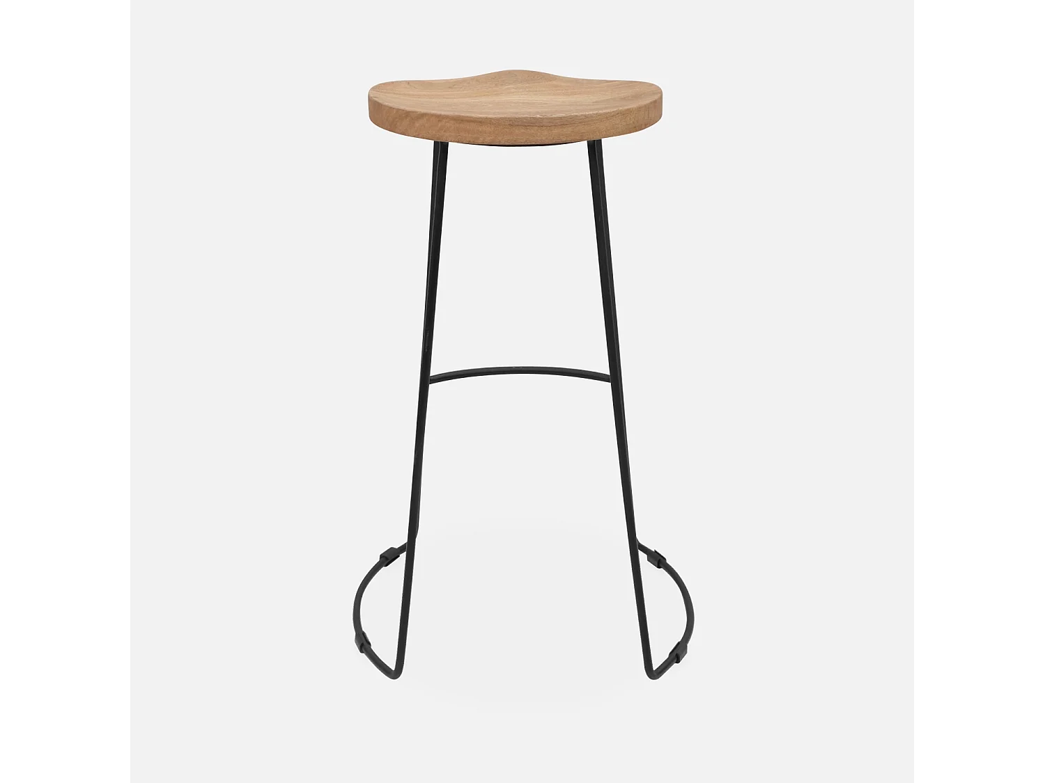 Taburete de bar de madera y acero, set de 2 natural