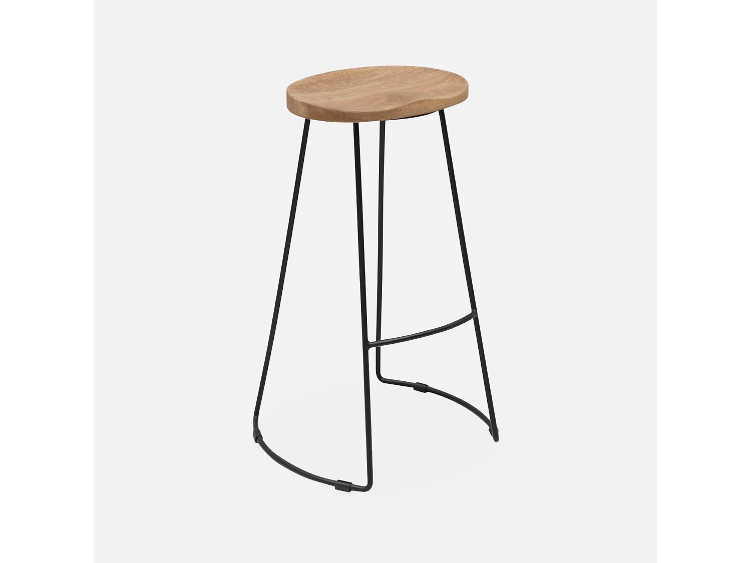 Taburete de bar de madera y acero, set de 2 natural