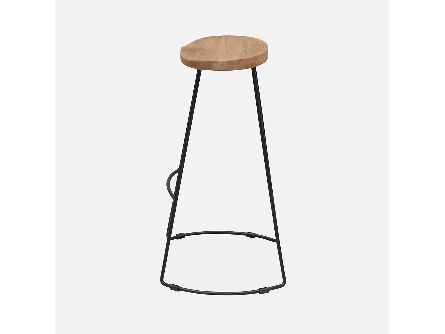 Taburete de bar de madera y acero, set de 2 natural