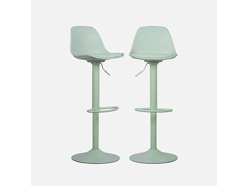 Lot de 2 tabourets de bar réglables 61.5/83.5cm - Noah - simili cuir vert céladon - hauteur réglable. repose-pieds