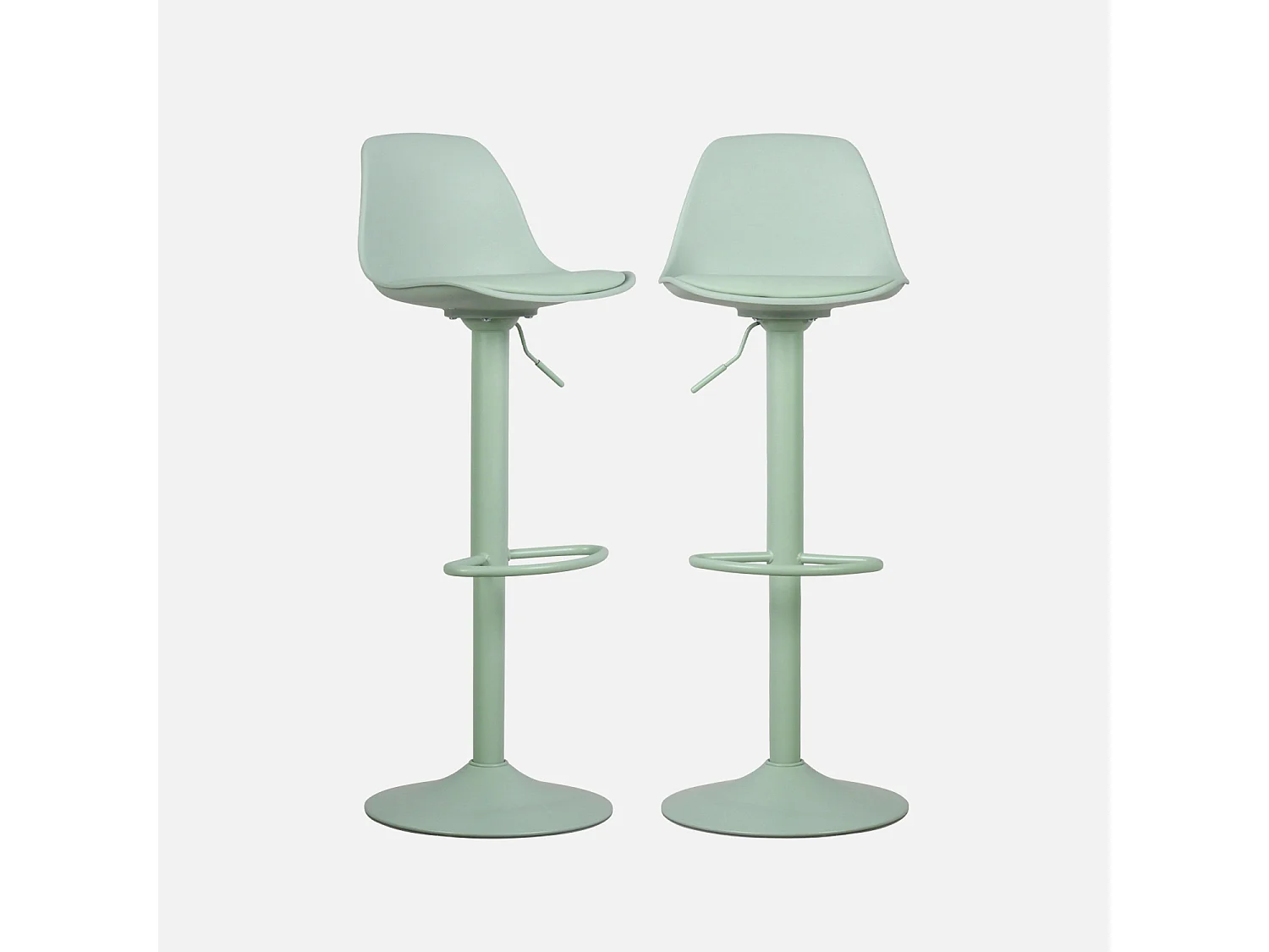 Lot de 2 tabourets de bar réglables 61.5/83.5cm - Noah - simili cuir vert céladon - hauteur réglable. repose-pieds