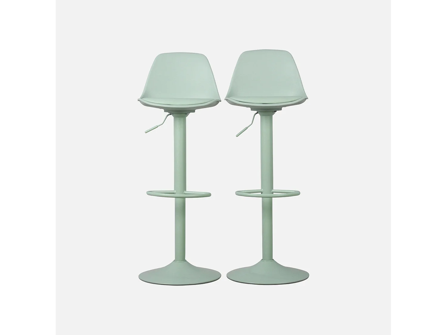 Lot de 2 tabourets de bar réglables 61.5/83.5cm - Noah - simili cuir vert céladon - hauteur réglable. repose-pieds