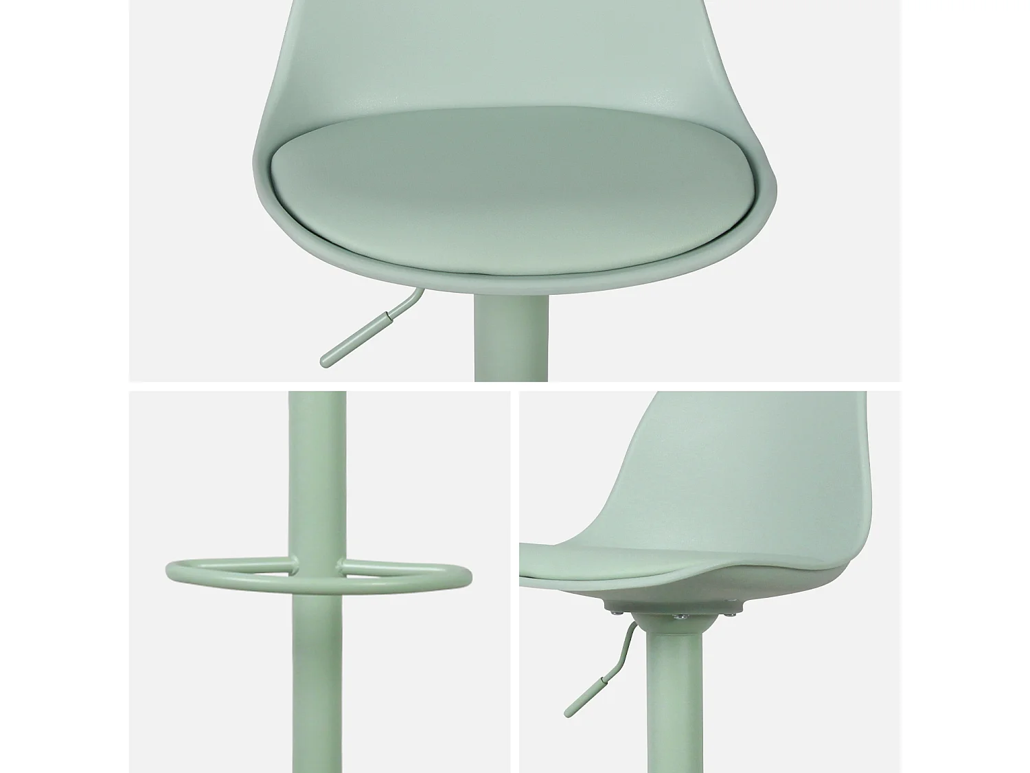 Lot de 2 tabourets de bar réglables 61.5/83.5cm - Noah - simili cuir vert céladon - hauteur réglable. repose-pieds