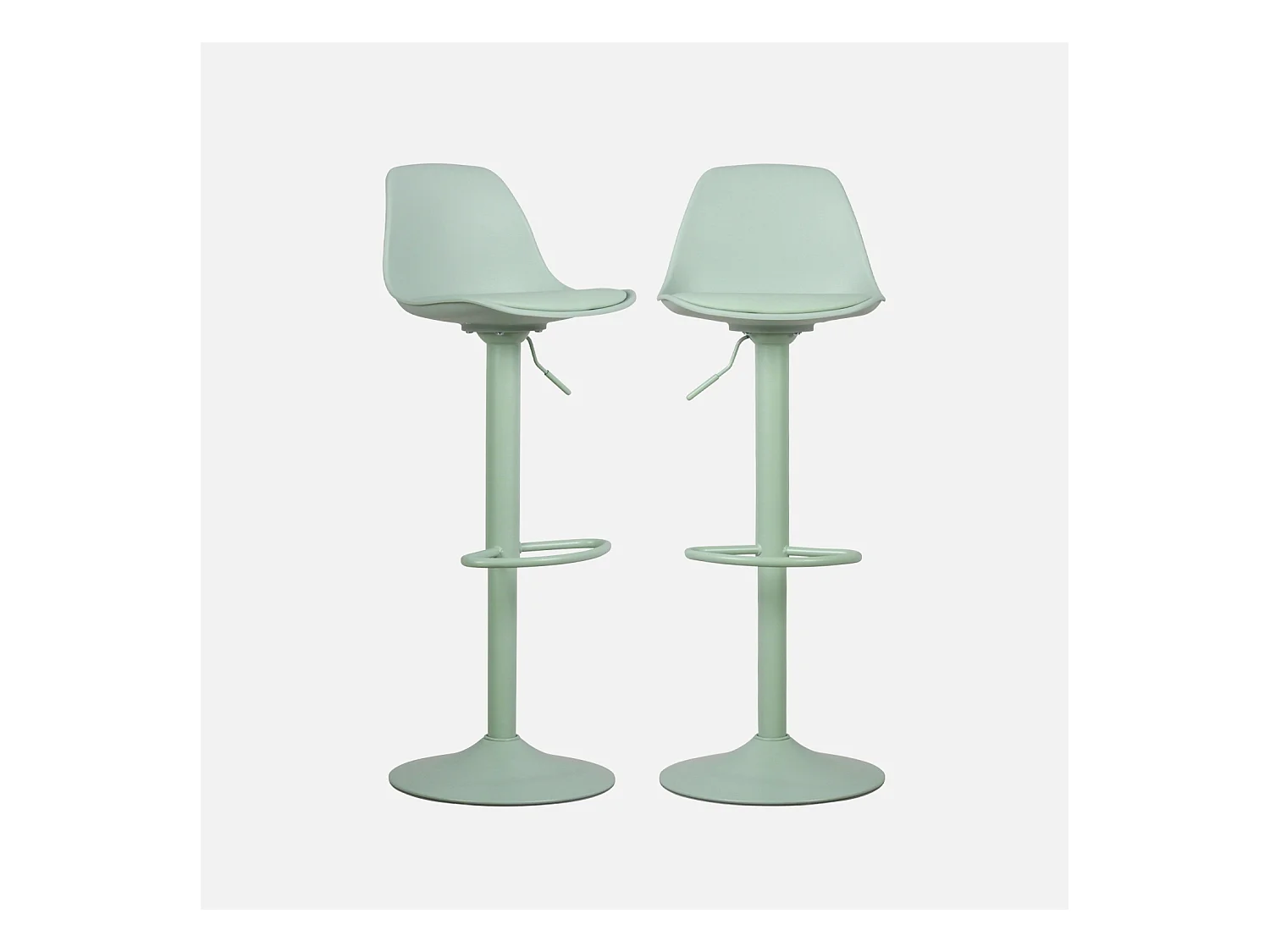 Lot de 2 tabourets de bar réglables 61.5/83.5cm - Noah - simili cuir vert céladon - hauteur réglable. repose-pieds