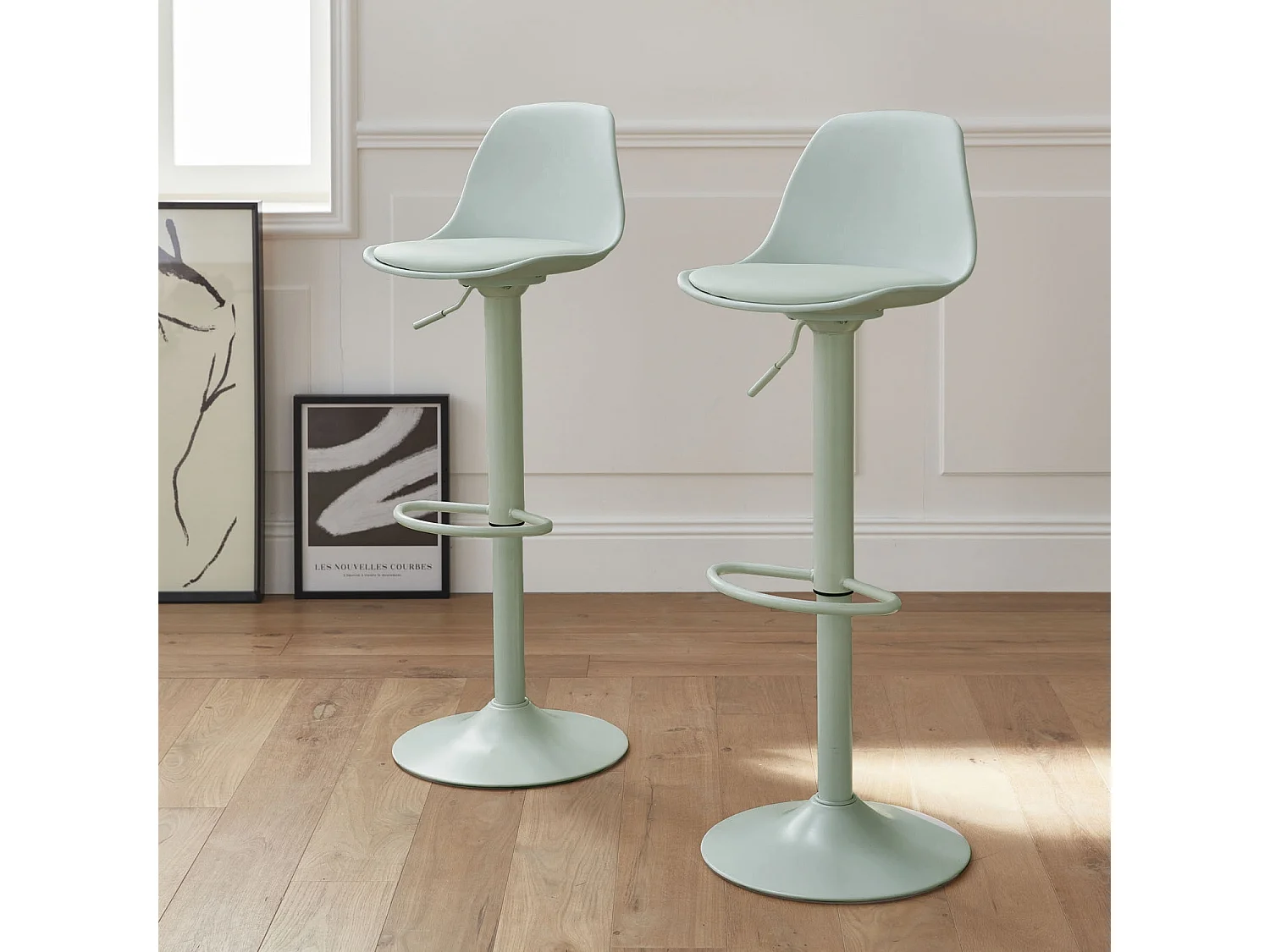 Taburete de bar regulable con imitación cuero, set de 2 verde celadón