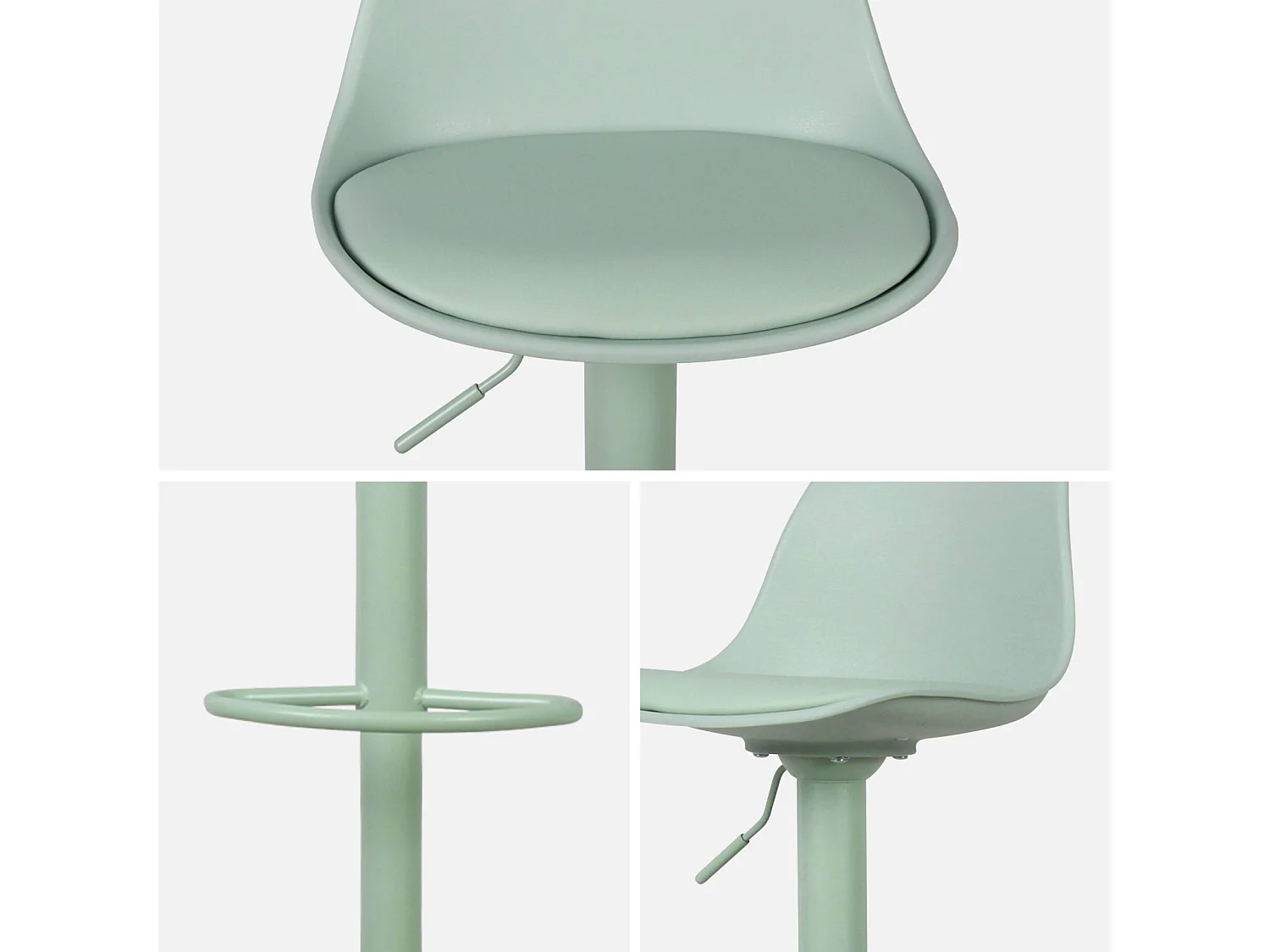 Taburete de bar regulable con imitación cuero, set de 2 verde celadón