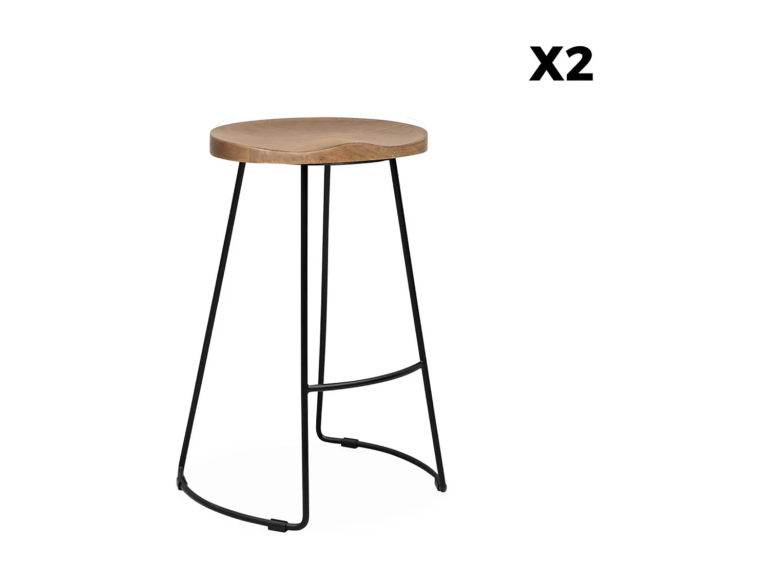 Set di 2 sgabelli da bar in legno di mango e acciaio, 65cm, marrone