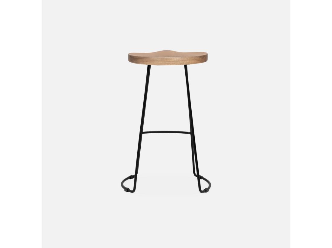 vente unique Lot de 2 tabourets de bars bois de manguier naturel et acier. avec repose pieds. 65cm