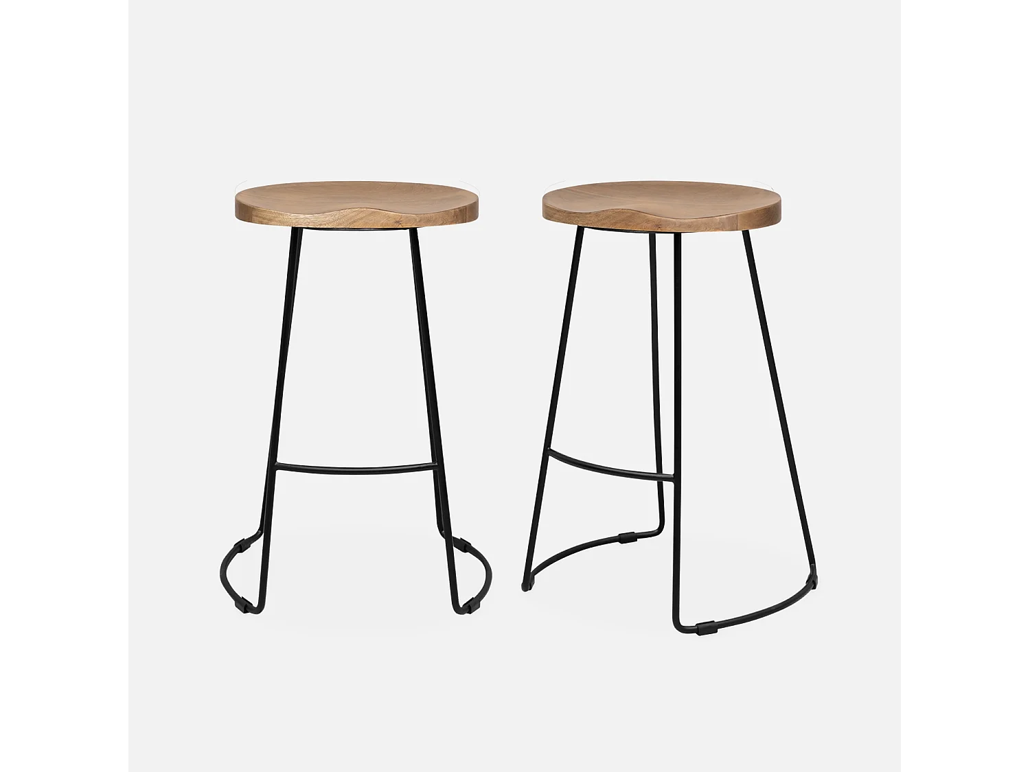 Set di 2 sgabelli da bar in legno di mango e acciaio, 65cm, marrone