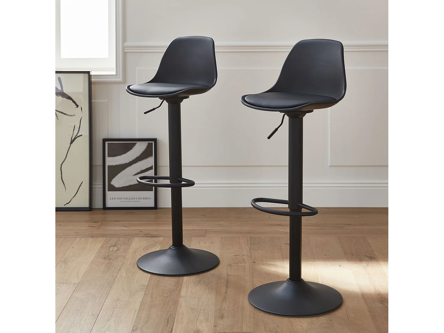 Set 2 sgabelli da bar in similpelle regolabili, nero