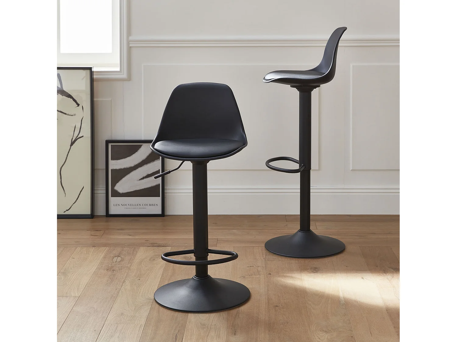 Set 2 sgabelli da bar in similpelle regolabili, nero