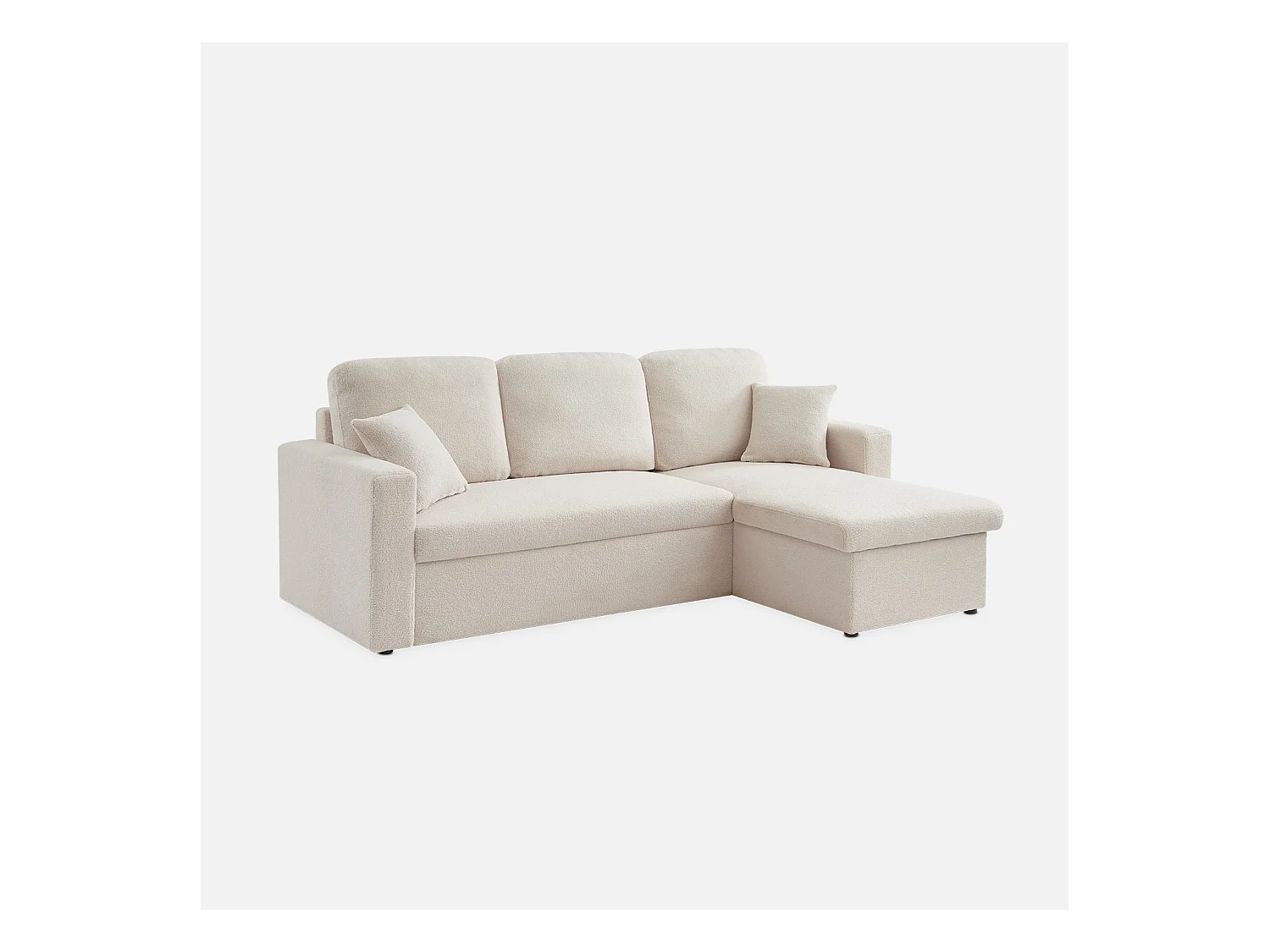 Canapé d'angle convertible en tissu bouclettes crème - IDA - 3 places. fauteuil d'angle réversible coffre rangement lit modulable