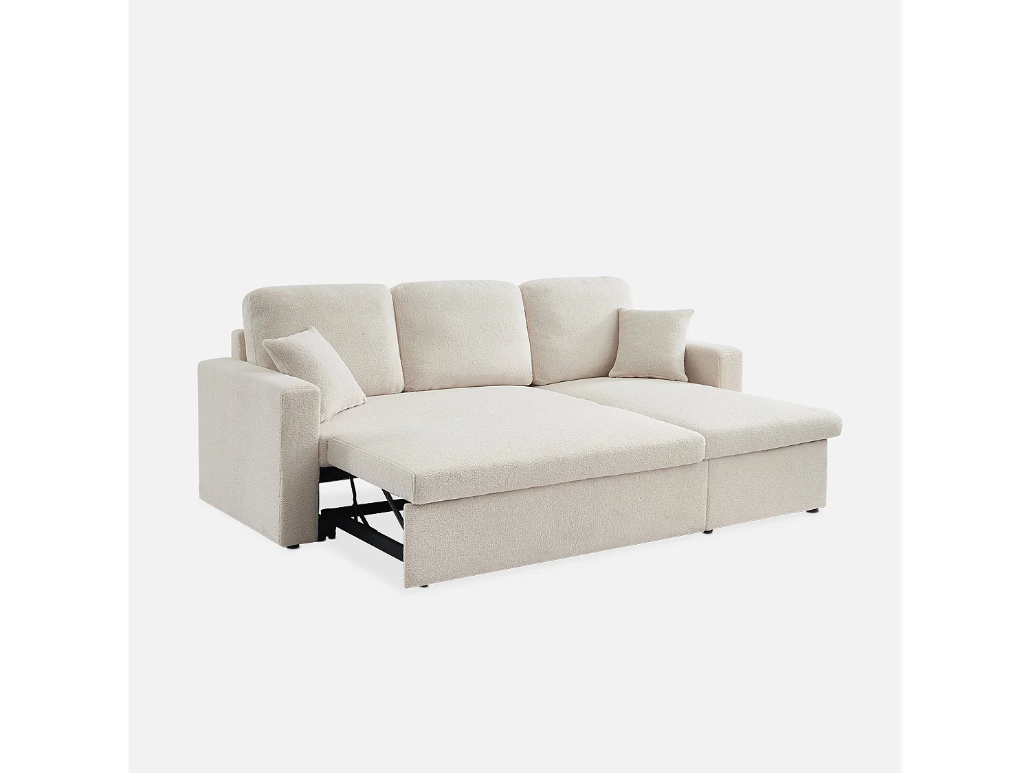 Canapé d'angle convertible en tissu bouclettes crème - IDA - 3 places. fauteuil d'angle réversible coffre rangement lit modulable