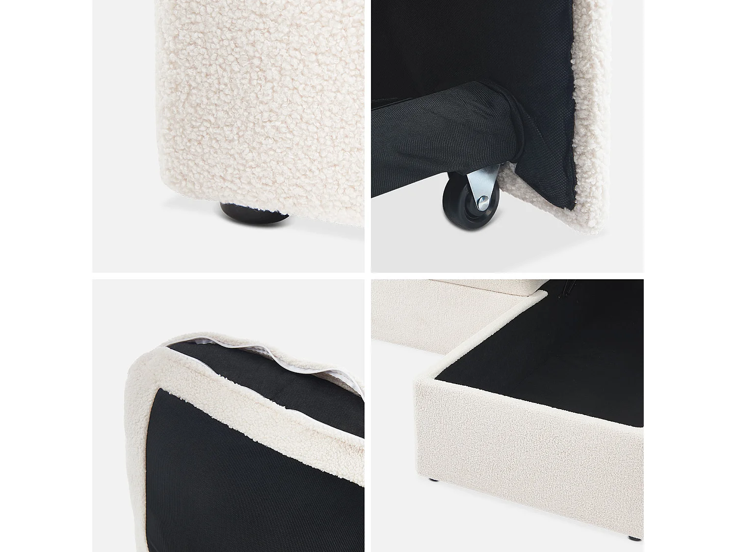 Canapé d'angle convertible en tissu bouclettes crème - IDA - 3 places. fauteuil d'angle réversible coffre rangement lit modulable