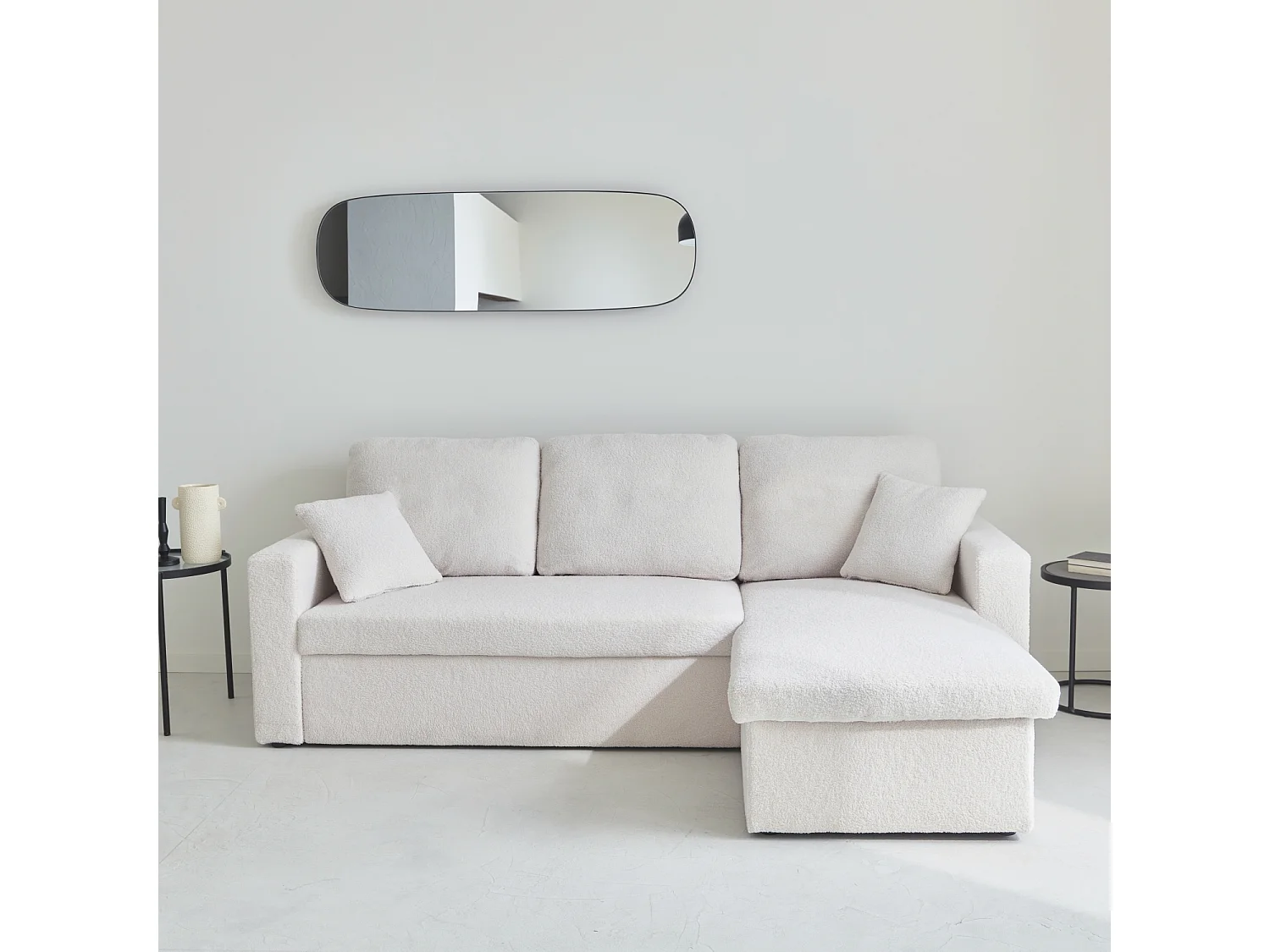 Sofá cama esquinero de borreguito, 3 plazas crema