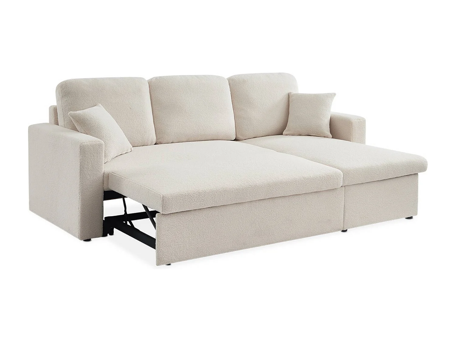 Sofá cama esquinero de borreguito, 3 plazas crema