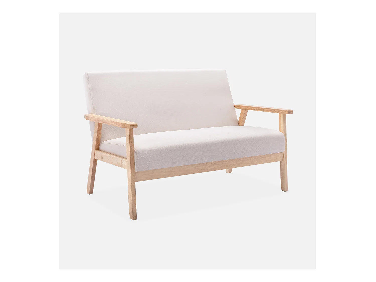 Banquette canapé en bois et tissu crème. Isak. L 114 x P 69.5 x H 73cm