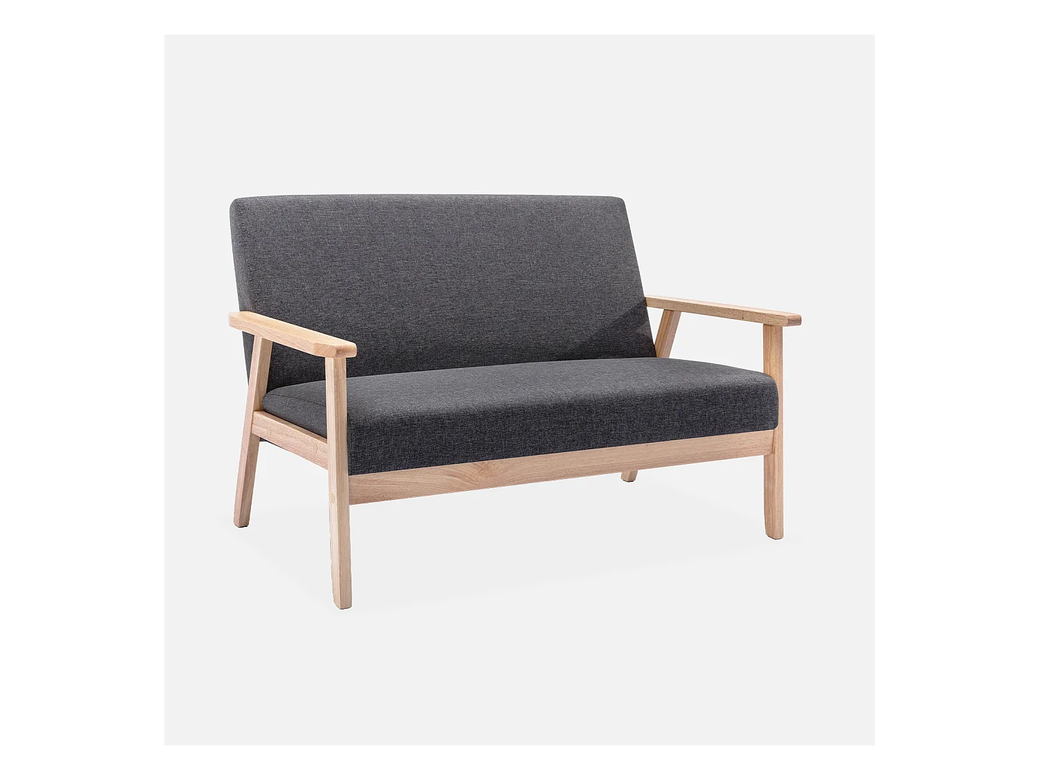 Banquette canapé en bois et tissu gris foncé. Isak. L 114 x P 69.5 x H 73cm