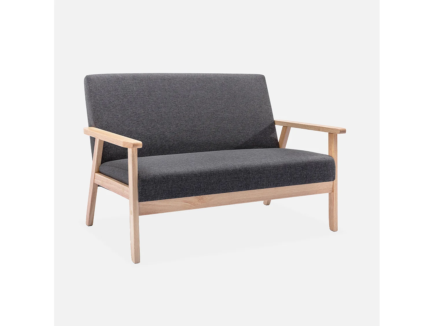 Divano salvaspazio stile scandinavo in legno e tessuto, 2 posti,