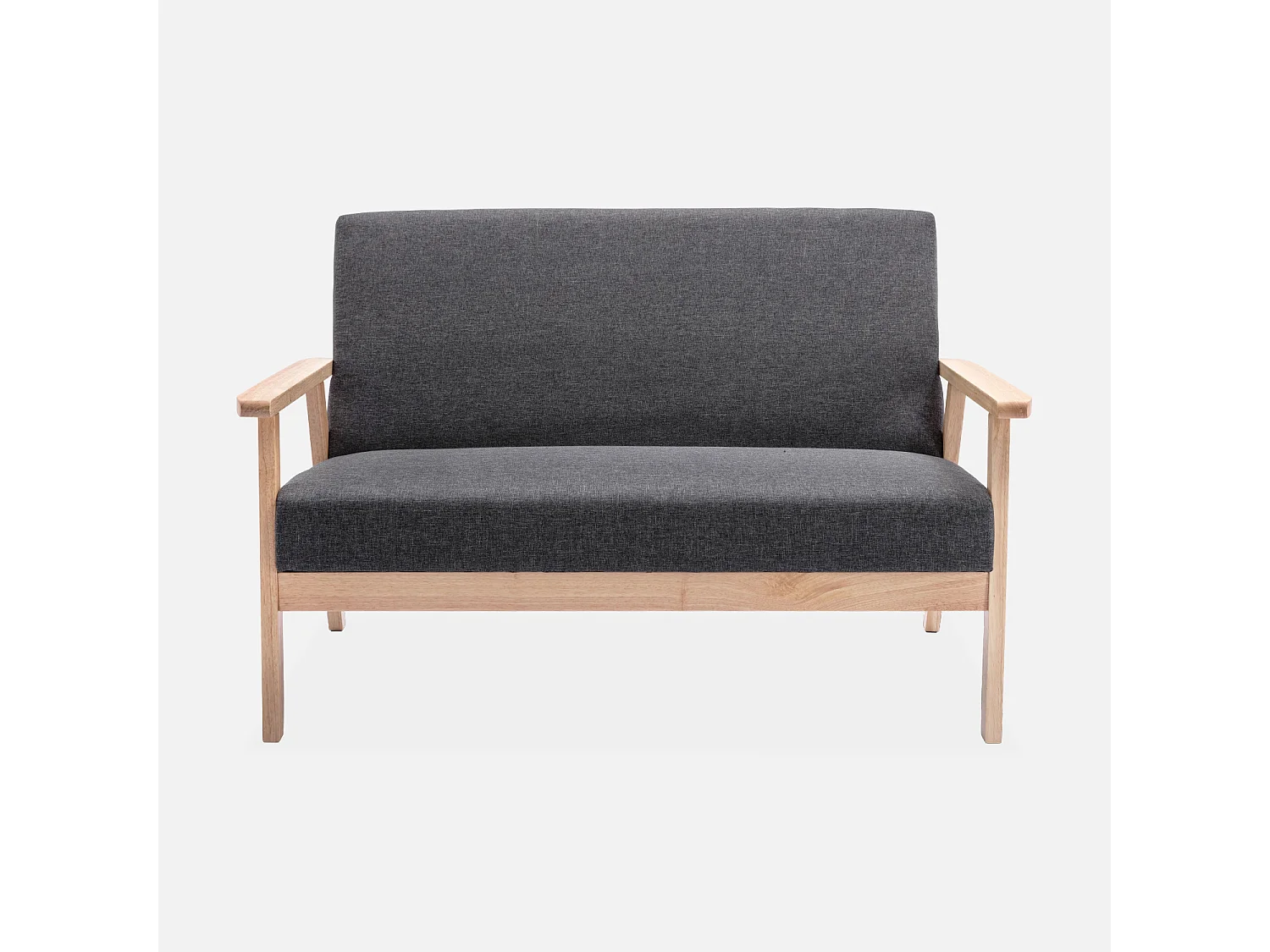 Divano salvaspazio stile scandinavo in legno e tessuto, 2 posti,