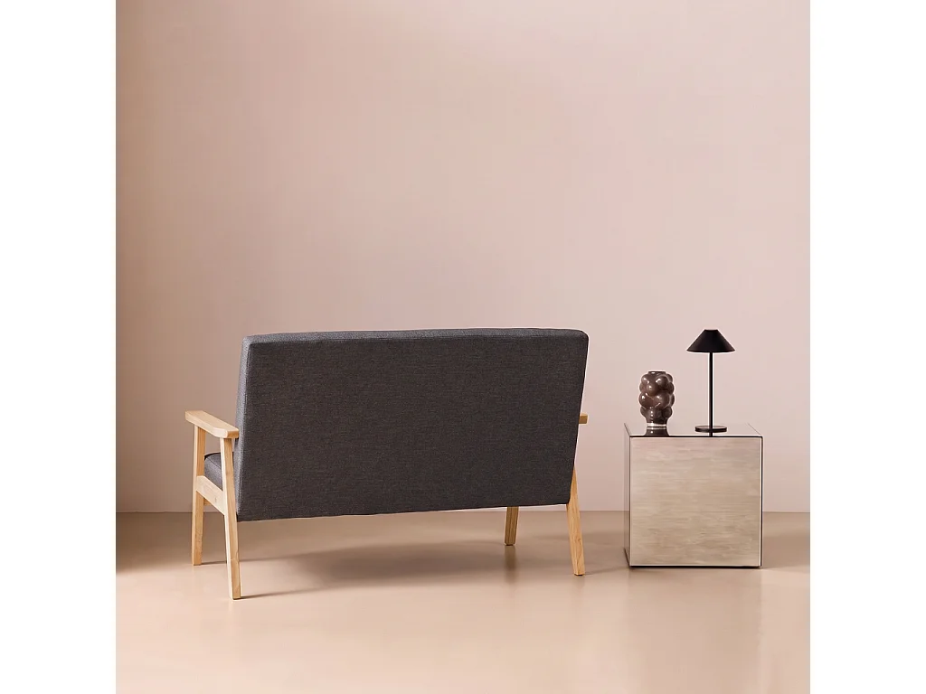 Divano salvaspazio stile scandinavo in legno e tessuto, 2 posti,