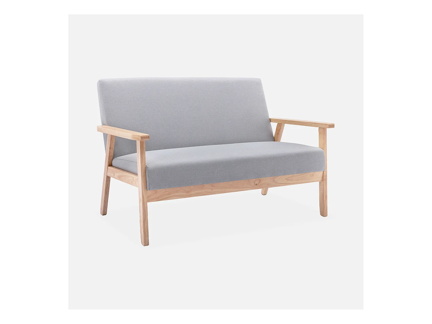 Banquette canapé en bois et tissu gris clair. Isak. L 114 x P 69.5 x H 73cm