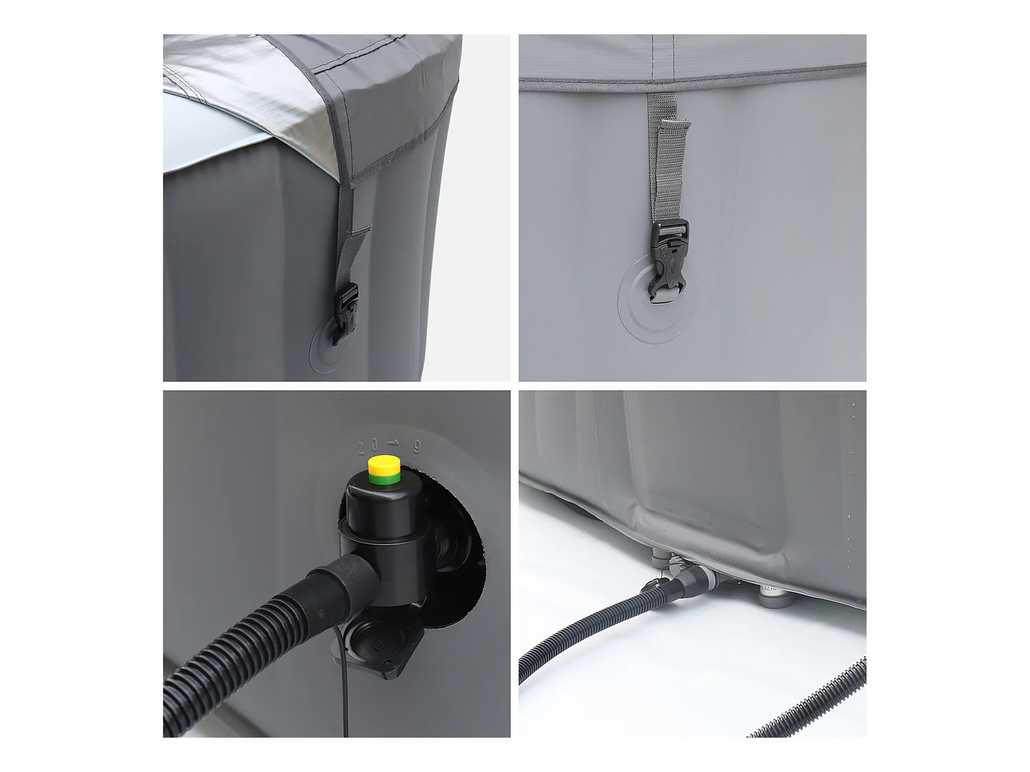 Spa MSPA gonflable carré – Fjord 4 - 4 places.  système anti-gel + bâche. 160cm. PVC. pompe. chauffage. gonfleur. filtre