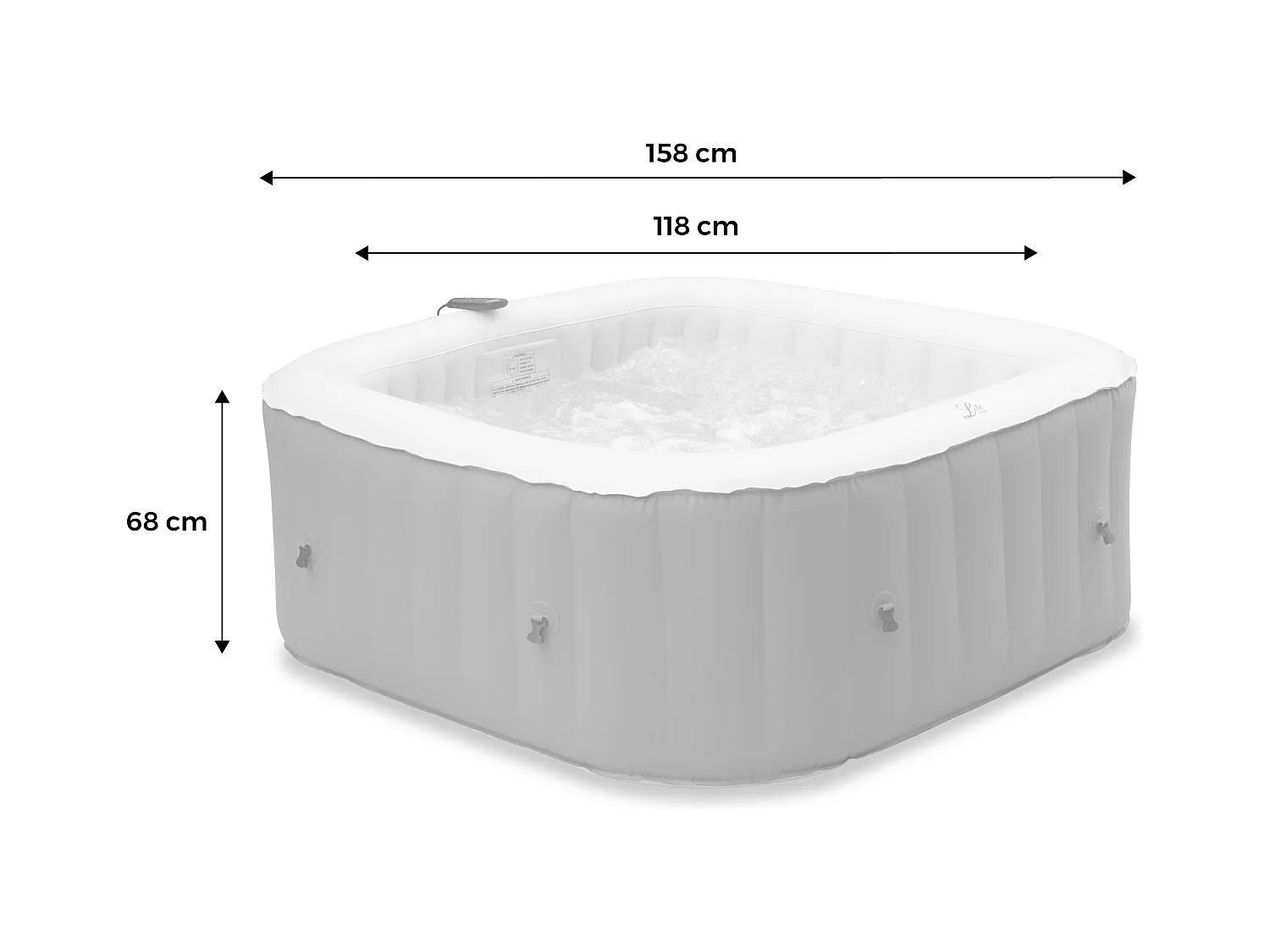 Spa MSPA gonflable carré – Fjord 4 - 4 places.  système anti-gel + bâche. 160cm. PVC. pompe. chauffage. gonfleur. filtre