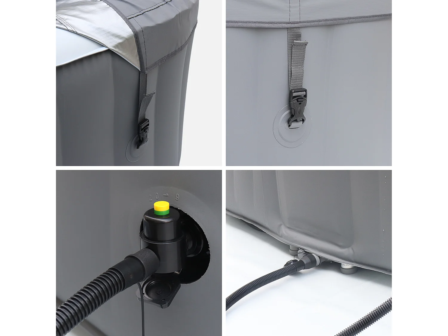 Spa MSPA gonflable carré – Fjord 4 - 4 places.  système anti-gel + bâche. 160cm. PVC. pompe. chauffage. gonfleur. filtre