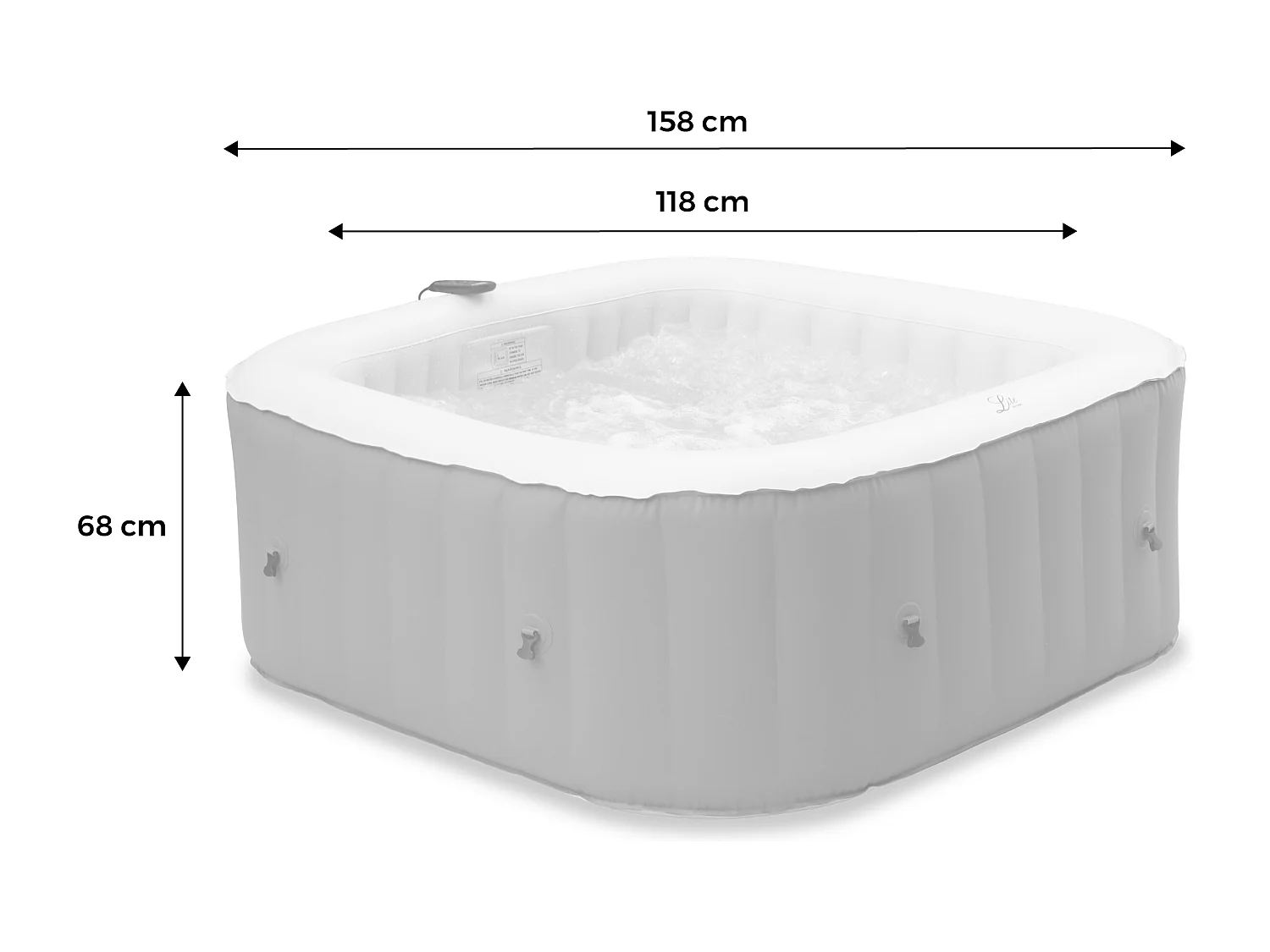 Spa MSPA gonflable carré – Fjord 4 - 4 places.  système anti-gel + bâche. 160cm. PVC. pompe. chauffage. gonfleur. filtre