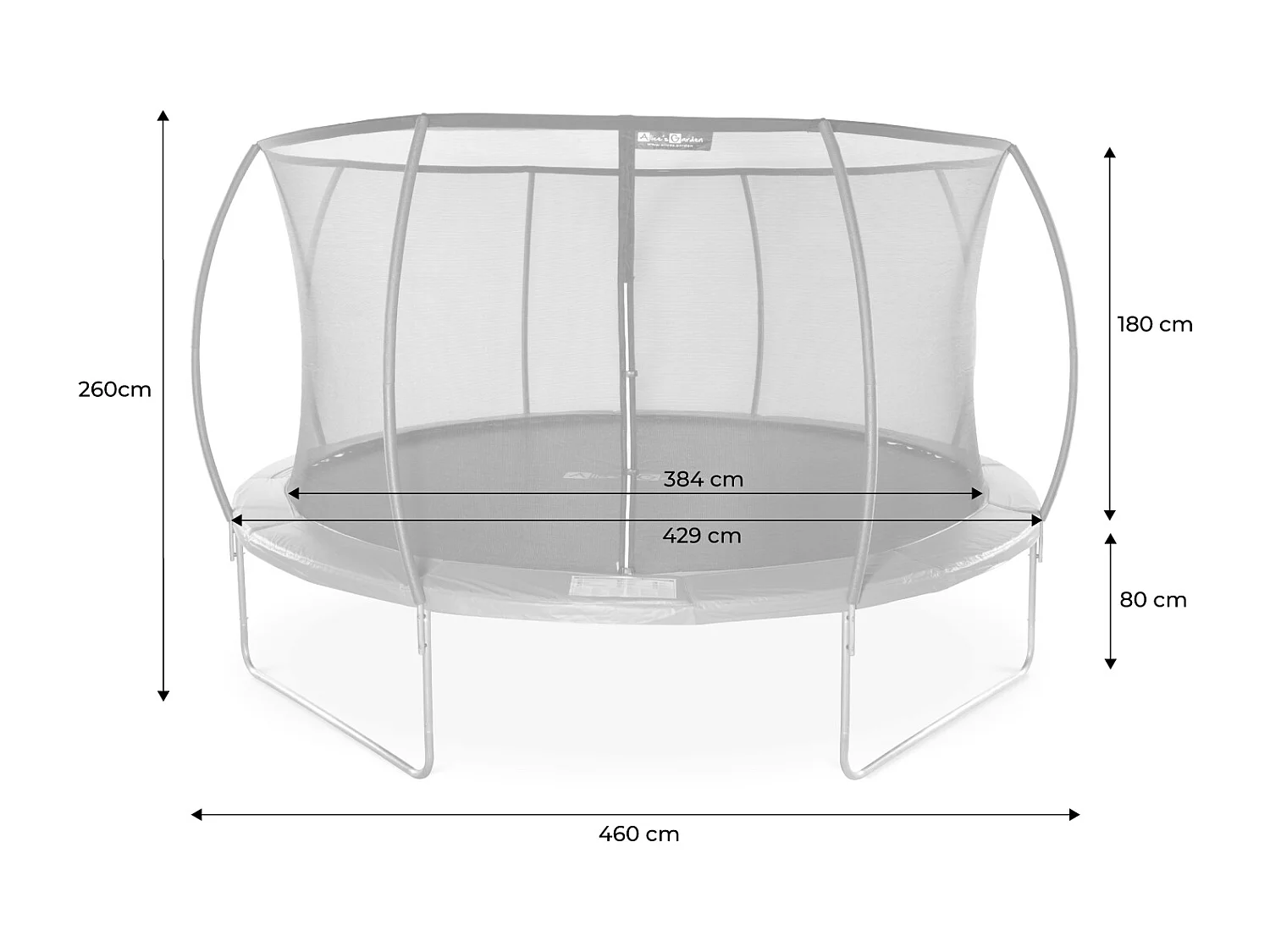 Trampoline rond Ø 430cm gris avec filet de protection intérieur - Venus Inner XXL –  échelle. bâche. filet pour chaussures et kit d'ancrage 4.30m 430 cm