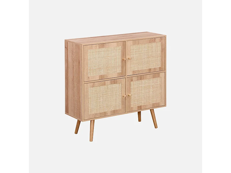 Cassettiera per bambini a 4 ante effetto legno, marrone naturale