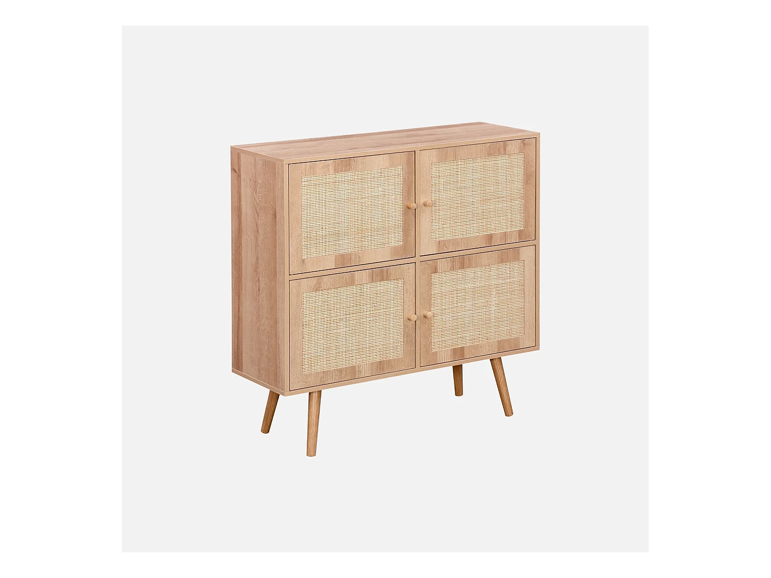 Commode enfant effet bois 4 portes en cannage