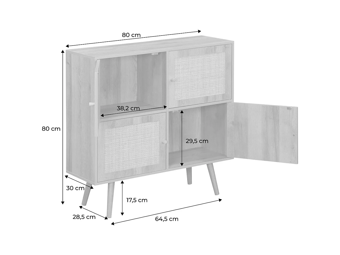 Cassettiera per bambini a 4 ante effetto legno, marrone naturale