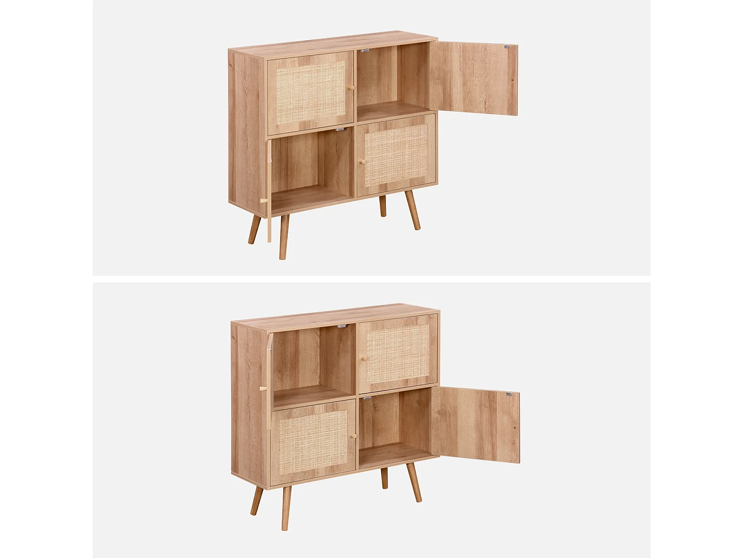 Commode enfant décor bois 4 portes en cannage