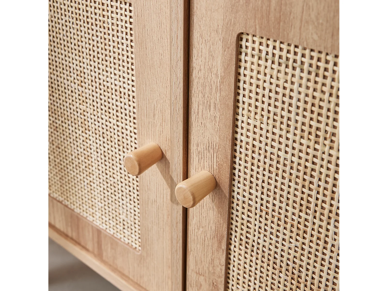 Commode enfant décor bois 4 portes en cannage