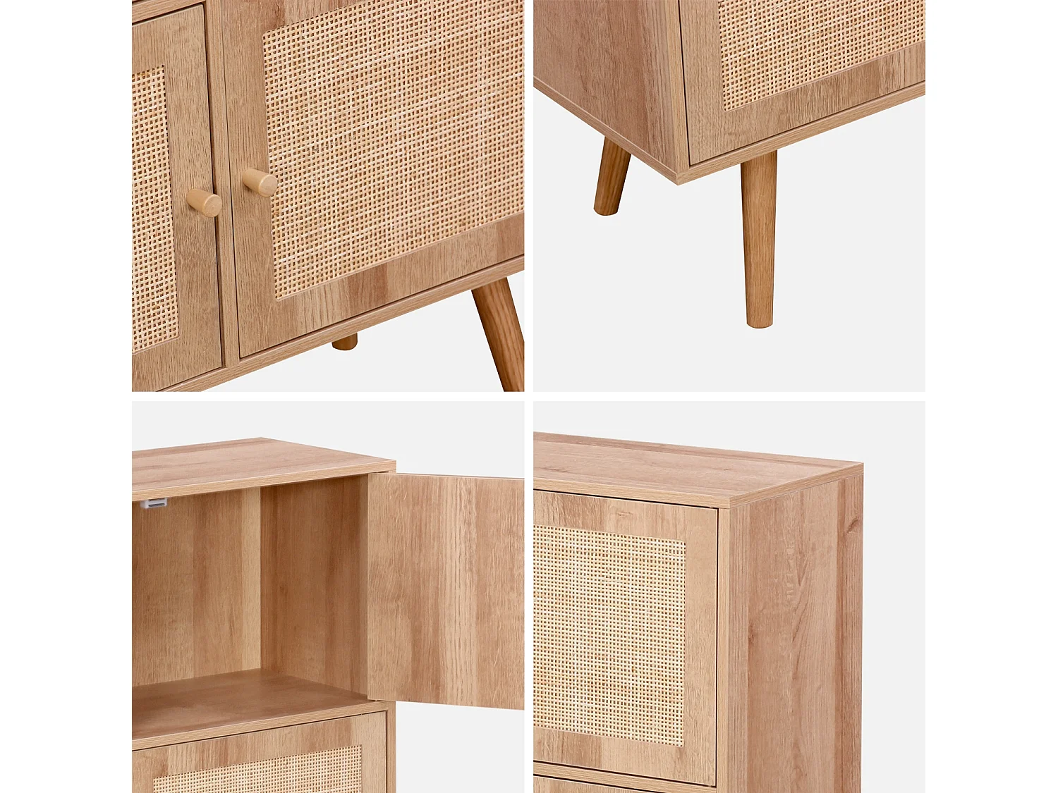 Cómoda infantil con efecto madera de 4 puertas natural