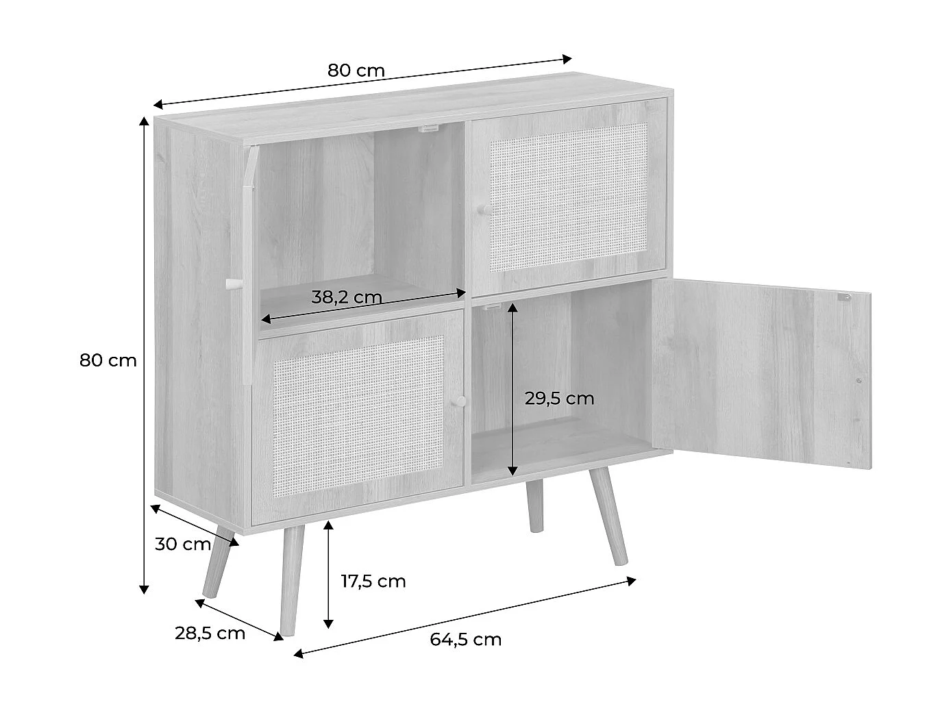 Cómoda infantil con efecto madera de 4 puertas natural