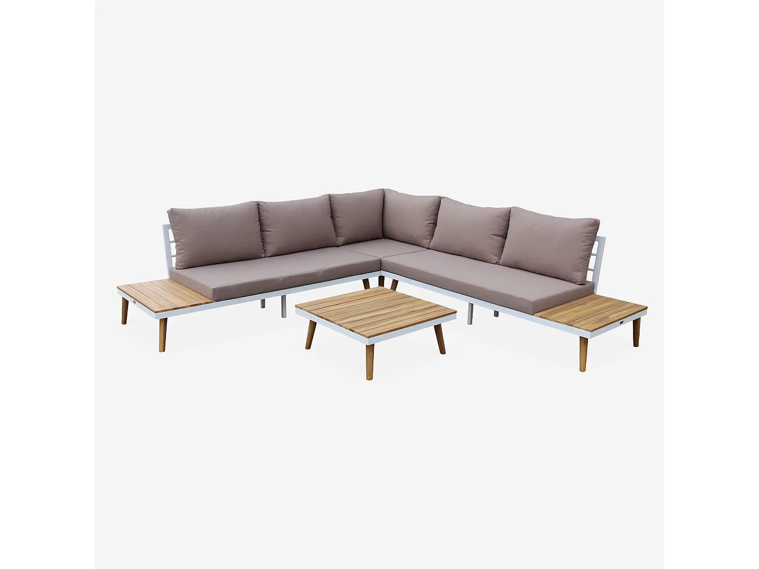 Salotto da giardino angolare in legno e alluminio, 5 posti, bianco