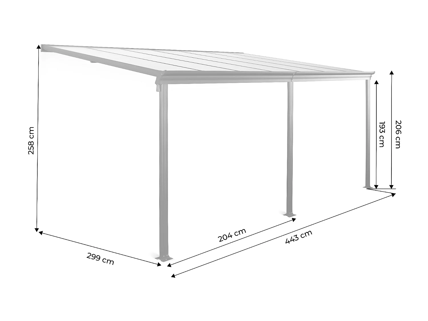 Pergola a parete struttura in alluminio 3x4 m  con grondaia, antracite