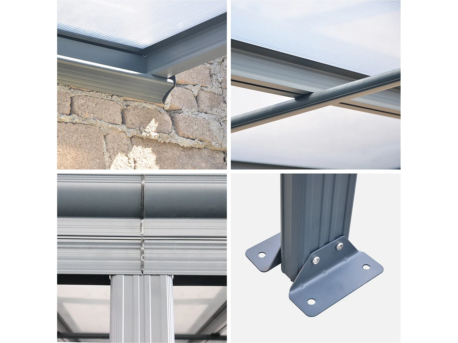 Pergola a parete struttura in alluminio 3x4 m  con grondaia, antracite