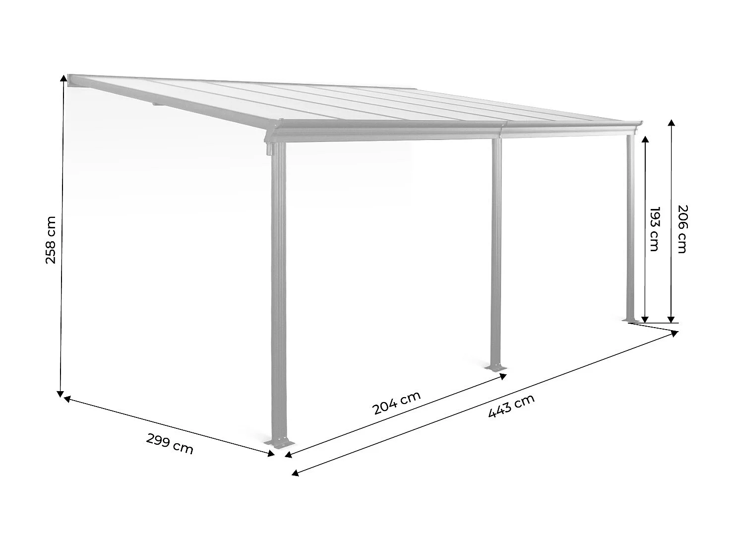 Pergola a parete struttura in alluminio 3x4 m  con grondaia, antracite