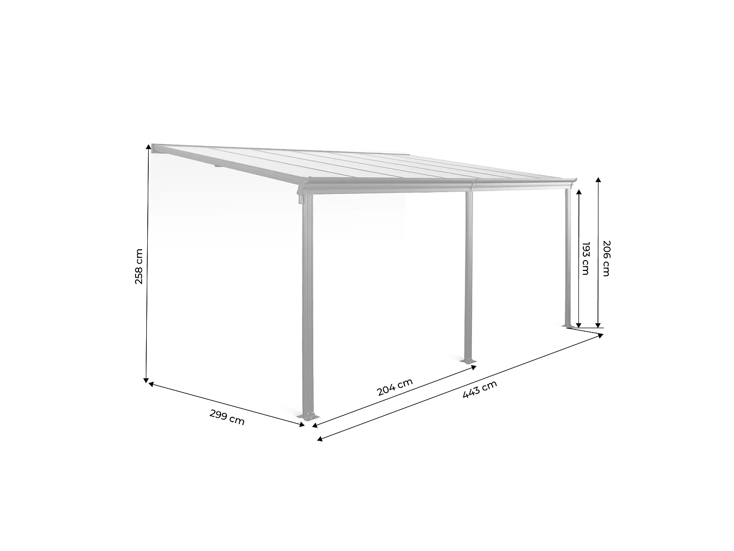 Pergola murale 3x4 m en aluminium et polycarbonate avec gouttière. pergola adossée. Avenio