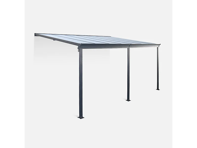 Pergola murale 3x4 m en aluminium et polycarbonate avec gouttière. pergola adossée. Avenio