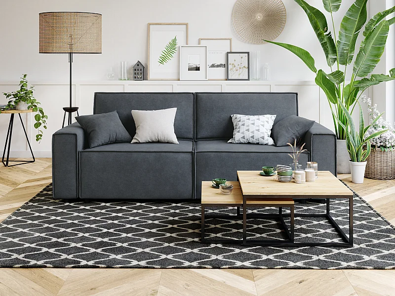 Canapé droit MIRA convertible velours gris souris