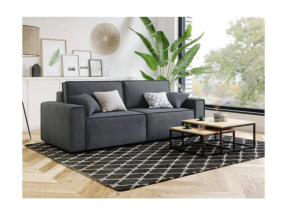 Canapé droit MIRA convertible velours gris souris